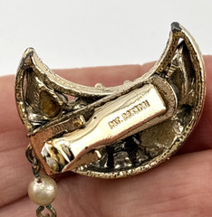Vintage Sweater Guard Clip Crescent Moon Yellow Glass Teardrop Cabochons