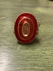 Vintage Adjustable Size Locket Ring. Red & Gold Plated-Very Unique