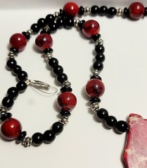 Vintage Costume Handmade Necklace Maine 19″ Polished Pink Red Agate B65