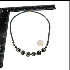 Vintage Necklace Hematite Black Gray Tiger Eye Beads Artisan Style 16″ SKU 2359