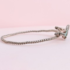 Antique Victorian Crescent Moon Swallow Bird Turquoise Sterling Silver Bracelet