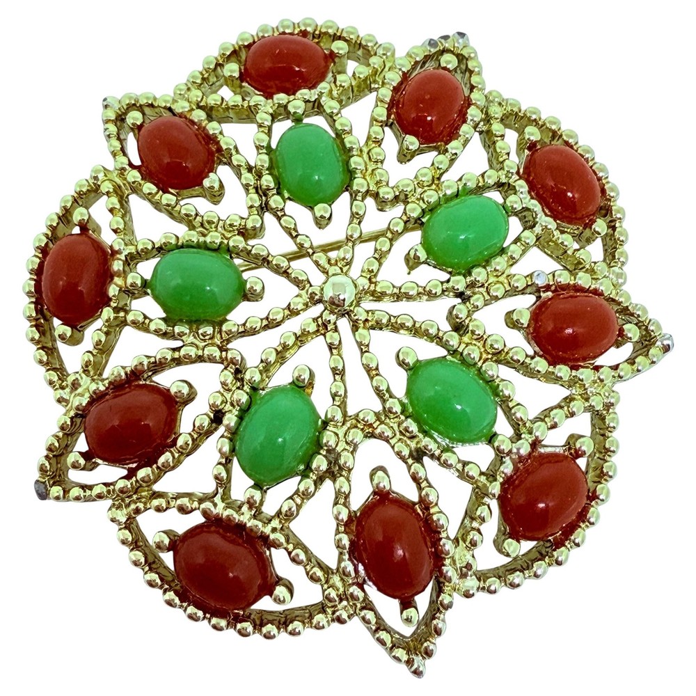 SARAH COVENTRY signed gold tone faux gemstones designer brooch
