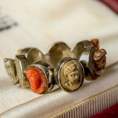 ANTIQUE ITALIAN 14K GOLD MINIATURE LAVA CAMEO RING SCARF RING DAYS OF THE WEEK