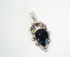 Large Sterling Silver 925 Natural Onyx Gemstone Chunky Statement Pendant