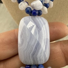 Vintage Jay King DTR Necklace Blue Lace Agate Polished Stone 18”