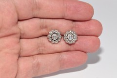 Antique Circa 1900s 14k Gold Top Silver Natural Rose Cut Diamond Earring