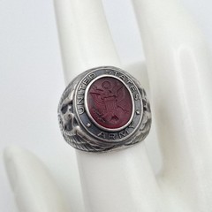 Vintage 925 Sterling Silver US Army Seal Red Intaglio Glass Signet Ring Size 7.5