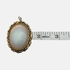 Vintage Japan Opaline Glass Cabochon Pendant Gold Tone Ethereal Retro Chic