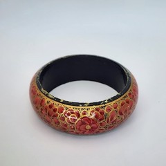 Vintage India Hand Painted Bangle Necklace Heart Floral Boho Beads