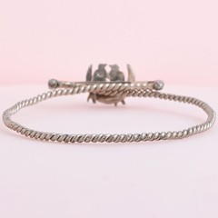 Antique Victorian Crescent Moon Swallow Bird Turquoise Sterling Silver Bracelet
