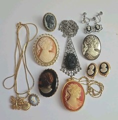 Vtg Modern Resin Cameo Pins Brooch Pendant Necklace Earrings Lot
