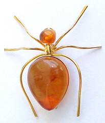 BALTIC AMBER INSECT SPIDER BROOCH GOLD JEWELRY 老琥珀 RUSSIAN USSR SOVIET PIN ORDER