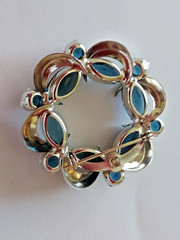Blue Rhinestone Brooch Open Work Half Moon Circle Prong Set Vintage Pin