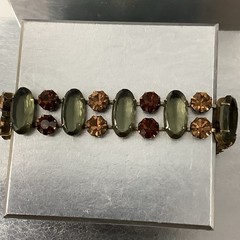 Vintage Signed Regency Golden Brown and Sage Green Crystal Bracelet 7″