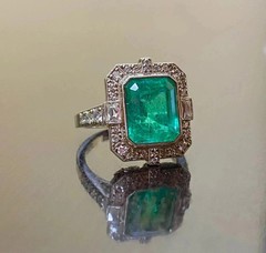 Art Deco Style Emerald Lab Created Diamond Vintage Engagement 14K Gold Over Ring
