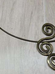 Vintage Art Nouveau Style Brass Choker Necklace Swirl Pendant Boho