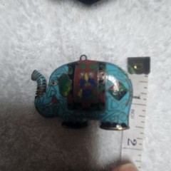 Vintage Cloisonne Elephant Pendant Turquoise Blue Enamel Lucky Charm Necklace
