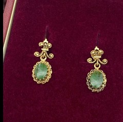 Antique Vintage Deco Retro 14k Yellow Gold Chinese Nephrite Jade Earrings 4.2g