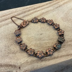 Antique Bronze-Toned Bracelet Filigree Flowers Victorian Style Size 6.75” RARE