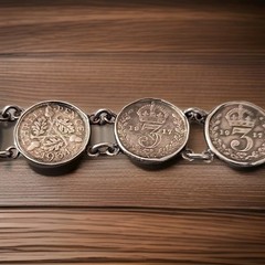 VTG Great Britain 3Pence 8Coins 7.5″ Sterling Victoria George Bracelet 1883-1934
