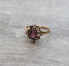 Antique Victorian 14K Gold Rose Cut Diamond Amethyst Engagement Ring Sz 5.75