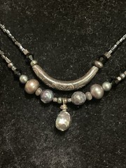 Vintage Boho Sterling Silver Beaded Baroque Pearl Necklace 18”