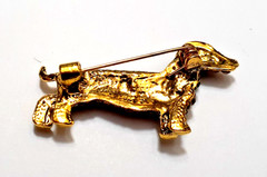 Dachshund Dog Rhinestone Gold Tone Brooch 1 5/8″ Weenie Dog Pin – NEW