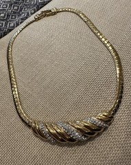 Vintage Swarovski Diamanté Ribbed Ribbon Gold Plated Runway Collar/Mob Wife/Glam