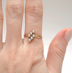 10k Victorian Rose Cut Diamond and Pearl Ring