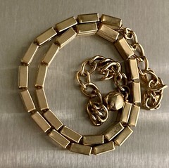 Vintage Rectangle Bar Box Link Chain Necklace 16” Gold Tone Adjustable 17.25g