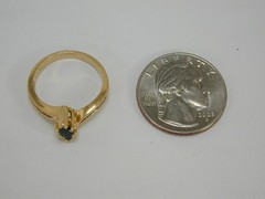 Vtg ASH 14K Yellow Gold Marquise Dark Blue Sapphire & Diamond Ring Size 7.5 585