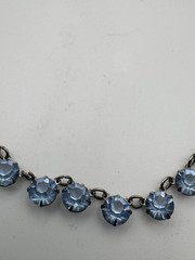 Vtg Sterling Silver Necklace Light Blue Glass Paste Riviere Open Bezel Collet