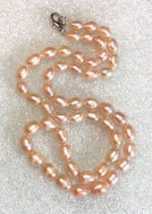 Vintage Peach Genuine Cultured Pearl Strand Necklace Baroque Knotted 16″ P21