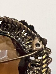 Vintage Austria Golden Brown Dark Amber Filigree Gold Tone Pin Brooch Bent Edge