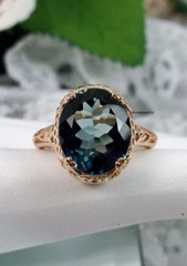 Edwardian Vintage Style 2.50Ct Blue Topaz Solitaire Ring 14K Rose Gold Plated