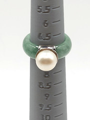 Vintage 925 China Green Jade Jadeite 6.5 Mm Pearl Ring Statement Piece Runway