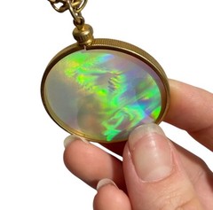 Vintage Hologram Cameo Angel with Wings Gold Tone Necklace FREE SHIP USA SELLER