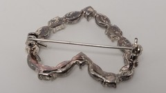 Navette & Round Rhinestones Heart Shaped Brooch Pin Silver Tone