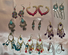 9 pairs Women’s Multicolor Dangle Earrings Mixed Materials Rhinestone