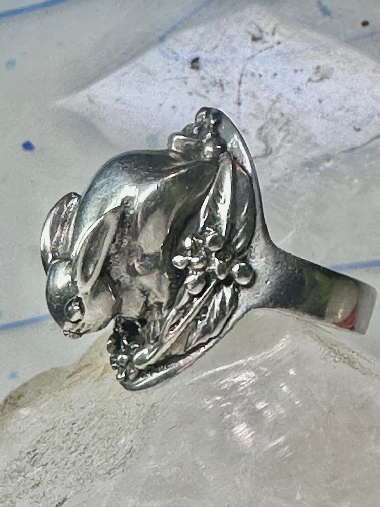 Rabbit Ring Bunny Band Floral Field size 9 sterling silver women girls