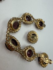 Vintage Necklace Purple Round Stoplight Clip Earrings Bracelet Set PJ