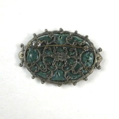 Victorian Repousse Enamel Metal Brooch Pin Silvetone Vintage Estate Leaf