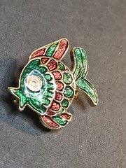 Vintage Ivana Trump Enamel Fish Brooch 1980’s Cloisonne’ Look Teal Purple