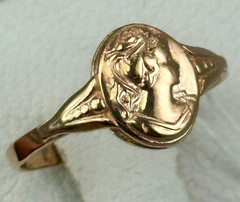 USSR Vintage Original Solid Rose Gold Ring “CAMEO” 583 14K 2.74 g. 7,75 US
