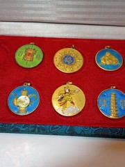 Chinese Peking Jewelry 8 Piece Enameled Pendant Set Original Box MISSING 2