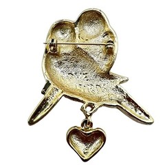 Vintage A.J. Gold Tone LOVE BIRDS with Dangle Heart Brooch Pin