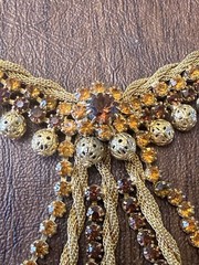 Vintage Choker By St Labre Runway Look! Gold Beads Amber Rhinestones Stunning
