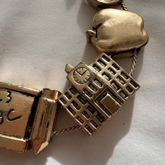 Vintage Gold Tone School Teacher Slide Charm Costume Estate Chunky Bracelet