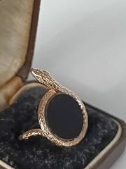 Vintage 1990-s 14 Ct Rolled Gold Black Onyx Ring Size UK O US 7 – Hallmarked!