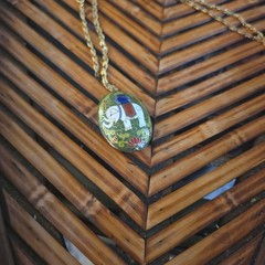 VINTAGE 2” Oval Cloisonné Elephant Necklace Pendant White/Blue/Red/Green Enamel